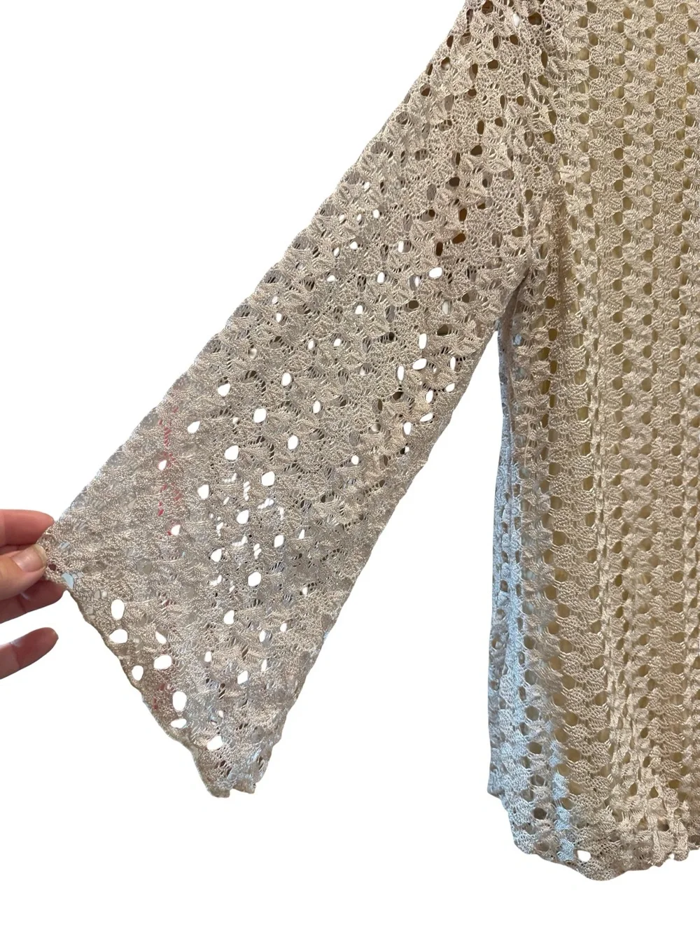 Roz & Ali |  Women's Crochet Openwork with Flare 3/4 Sleeve Top - Cream | S